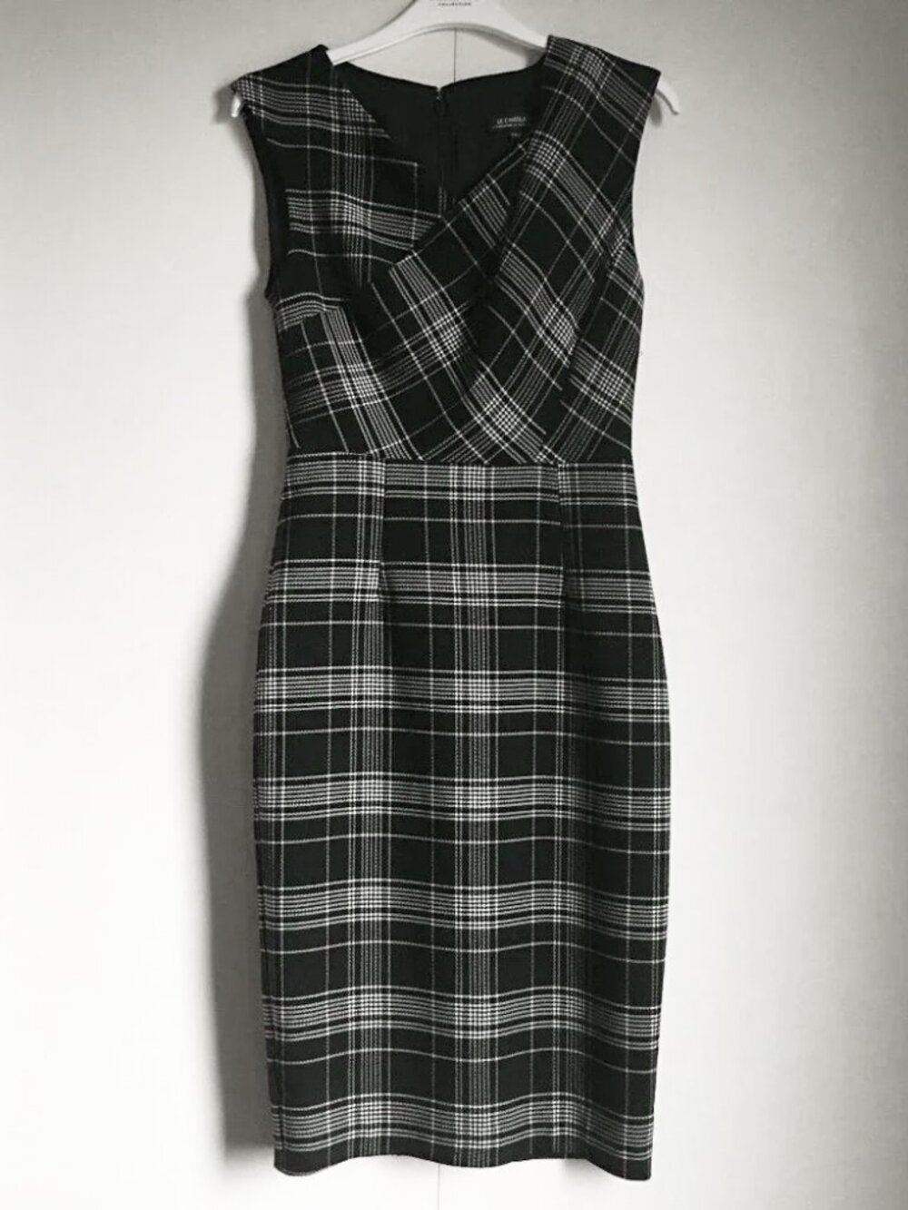 VTG Y2K Le Chateau Plaid Hourglass Dress XXS Black White Dark Academia Grunge 90